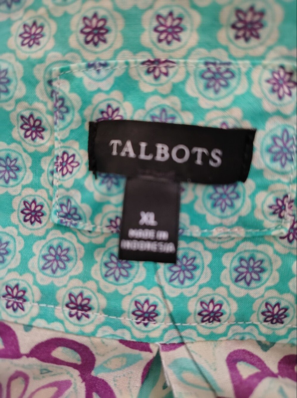 Talbots Turquoise & Purple Patterned Button-Front Blouse - Picture 6 of 8